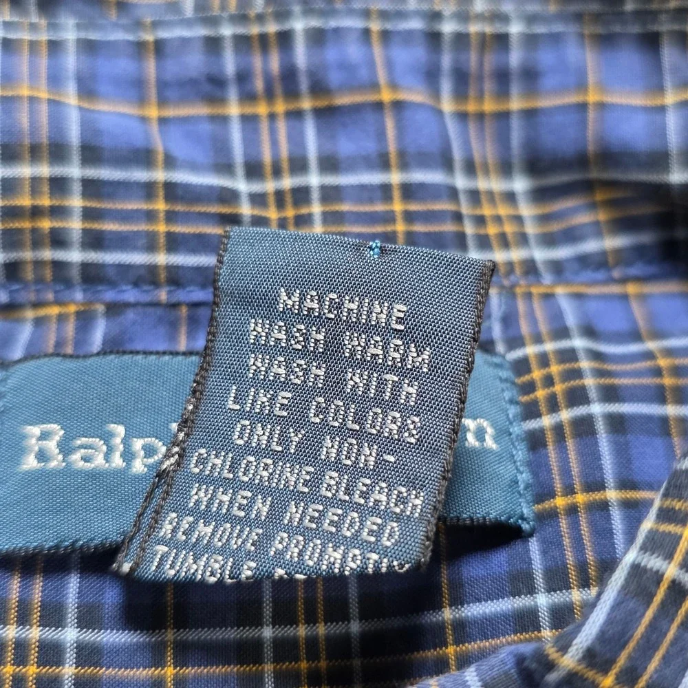 Ralph Lauren Plaid Button Down Shirt Big Boy's Size XL 18-20 Blue‎ Yellow Pony